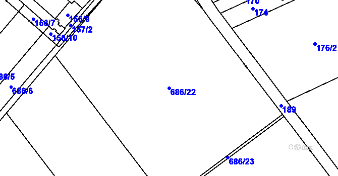 Parcela st. 686/22 v KÚ Pňovice, Katastrální mapa