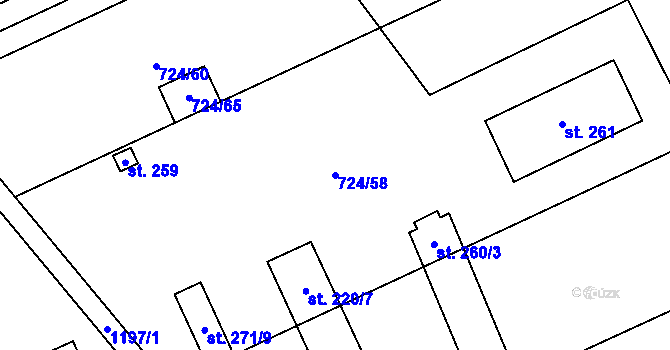 Parcela st. 724/58 v KÚ Pňovice, Katastrální mapa