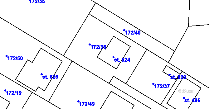 Parcela st. 172/36 v KÚ Pňovice, Katastrální mapa