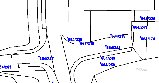 Parcela st. 664/219 v KÚ Poběžovice u Domažlic, Katastrální mapa