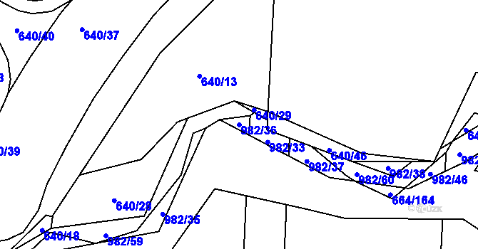 Parcela st. 982/36 v KÚ Poběžovice u Domažlic, Katastrální mapa