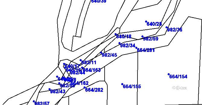 Parcela st. 982/45 v KÚ Poběžovice u Domažlic, Katastrální mapa