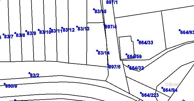 Parcela st. 83/14 v KÚ Poběžovice u Domažlic, Katastrální mapa