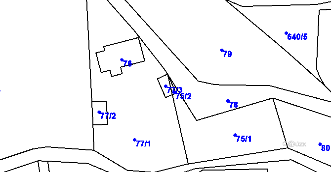 Parcela st. 77/3 v KÚ Poběžovice u Domažlic, Katastrální mapa