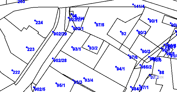 Parcela st. 93/2 v KÚ Poběžovice u Domažlic, Katastrální mapa
