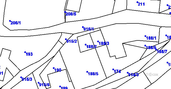 Parcela st. 188/2 v KÚ Poběžovice u Domažlic, Katastrální mapa