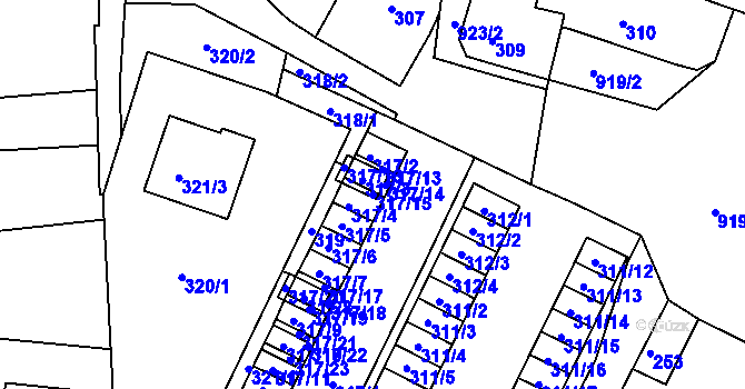Parcela st. 317/15 v KÚ Poběžovice u Domažlic, Katastrální mapa