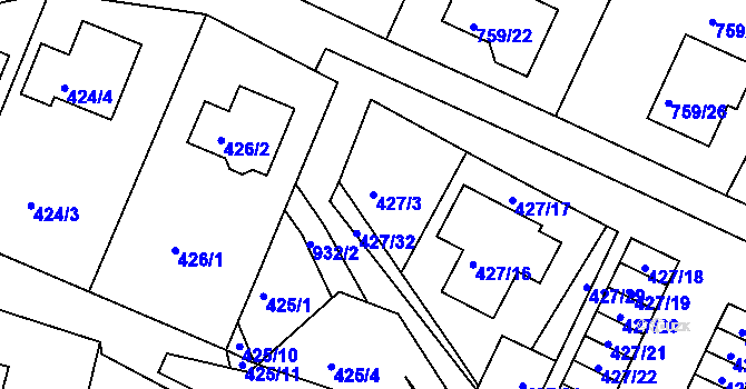 Parcela st. 427/3 v KÚ Poběžovice u Domažlic, Katastrální mapa