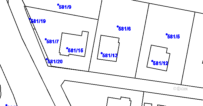 Parcela st. 581/13 v KÚ Poběžovice u Domažlic, Katastrální mapa
