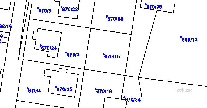 Parcela st. 670/15 v KÚ Poběžovice u Domažlic, Katastrální mapa