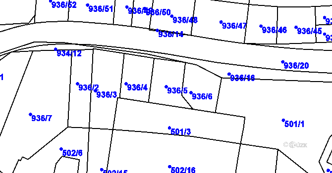 Parcela st. 936/5 v KÚ Poběžovice u Domažlic, Katastrální mapa