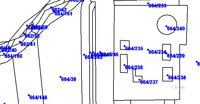 Parcela st. 664/246 v KÚ Poběžovice u Domažlic, Katastrální mapa