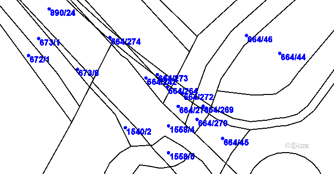 Parcela st. 664/264 v KÚ Poběžovice u Domažlic, Katastrální mapa