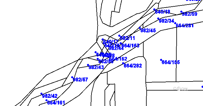 Parcela st. 982/8 v KÚ Poběžovice u Domažlic, Katastrální mapa