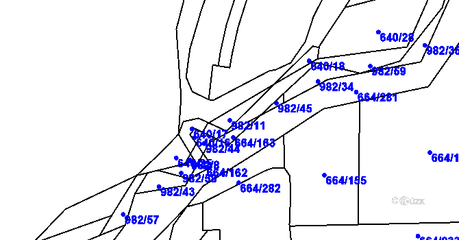 Parcela st. 982/11 v KÚ Poběžovice u Domažlic, Katastrální mapa
