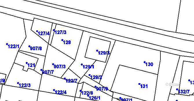 Parcela st. 129/3 v KÚ Poběžovice u Domažlic, Katastrální mapa