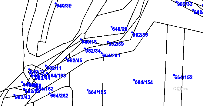 Parcela st. 664/281 v KÚ Poběžovice u Domažlic, Katastrální mapa