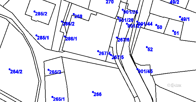 Parcela st. 267/4 v KÚ Poběžovice u Domažlic, Katastrální mapa