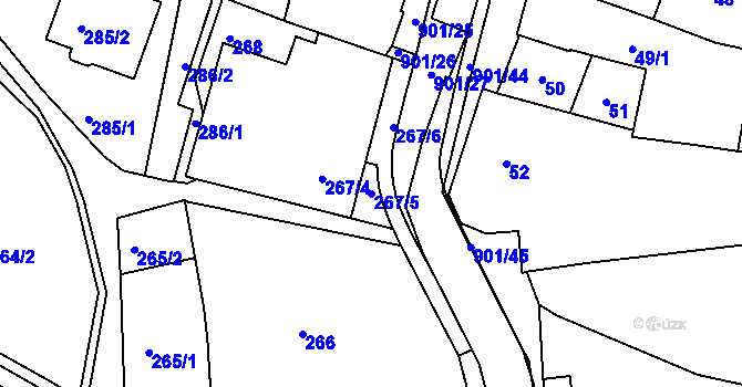 Parcela st. 267/5 v KÚ Poběžovice u Domažlic, Katastrální mapa