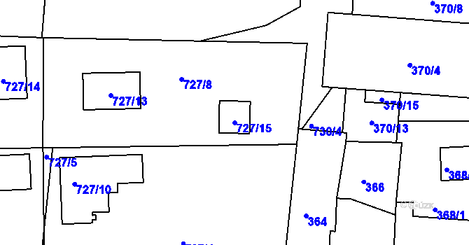 Parcela st. 727/15 v KÚ Poběžovice u Domažlic, Katastrální mapa