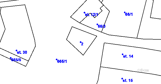 Parcela st. 2 v KÚ Sedlec u Poběžovic, Katastrální mapa