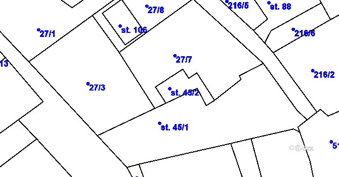 Parcela st. 45/2 v KÚ Poběžovice u Holic, Katastrální mapa