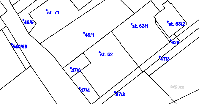 Parcela st. 62 v KÚ Poběžovice u Holic, Katastrální mapa