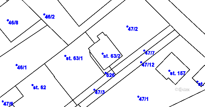 Parcela st. 63/2 v KÚ Poběžovice u Holic, Katastrální mapa