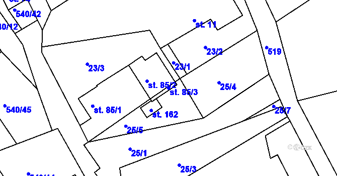 Parcela st. 85/3 v KÚ Poběžovice u Holic, Katastrální mapa