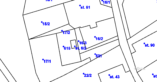 Parcela st. 16/3 v KÚ Poběžovice u Holic, Katastrální mapa