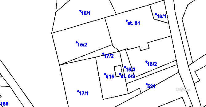 Parcela st. 17/2 v KÚ Poběžovice u Holic, Katastrální mapa
