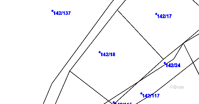 Parcela st. 142/18 v KÚ Poběžovice u Holic, Katastrální mapa