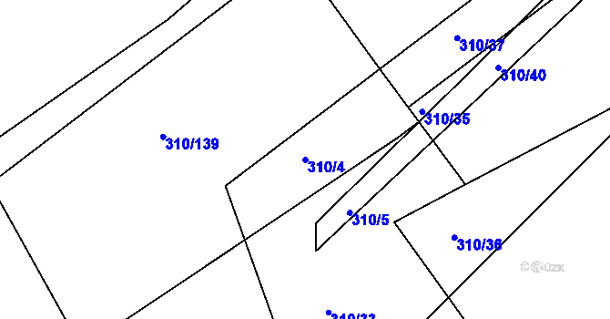 Parcela st. 310/4 v KÚ Poběžovice u Holic, Katastrální mapa