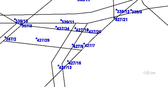 Parcela st. 427/7 v KÚ Poběžovice u Holic, Katastrální mapa