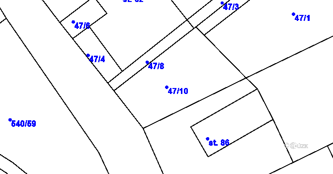 Parcela st. 47/10 v KÚ Poběžovice u Holic, Katastrální mapa