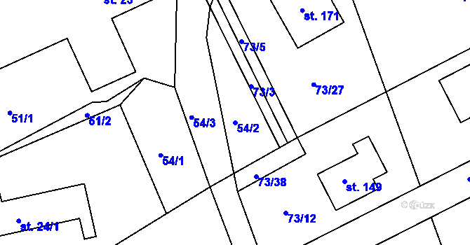 Parcela st. 54/2 v KÚ Poběžovice u Holic, Katastrální mapa