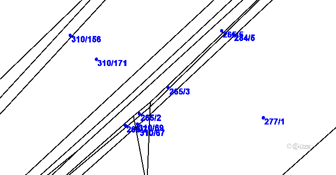 Parcela st. 265/3 v KÚ Poběžovice u Holic, Katastrální mapa