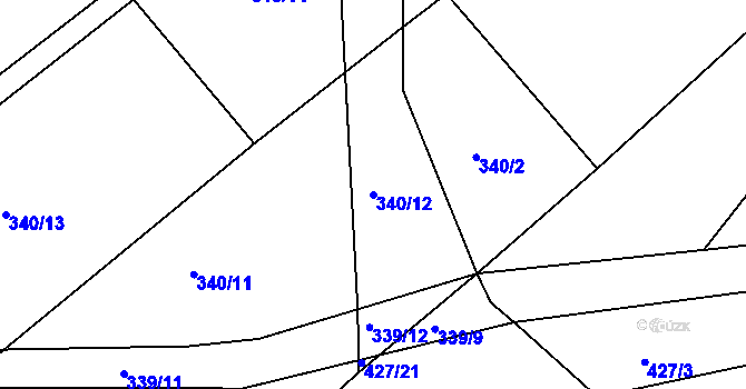 Parcela st. 340/12 v KÚ Poběžovice u Holic, Katastrální mapa