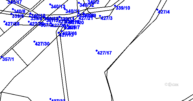 Parcela st. 427/17 v KÚ Poběžovice u Holic, Katastrální mapa