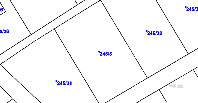 Parcela st. 245/3 v KÚ Poběžovice u Holic, Katastrální mapa