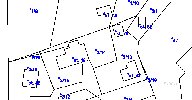 Parcela st. 2/14 v KÚ Poběžovice u Přelouče, Katastrální mapa