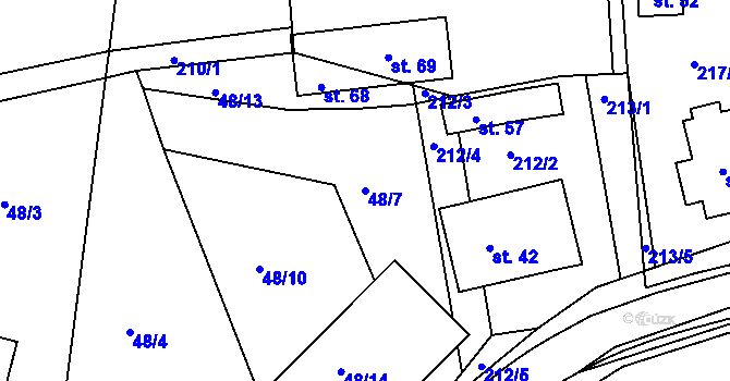 Parcela st. 48/7 v KÚ Poběžovice u Přelouče, Katastrální mapa