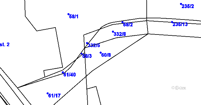 Parcela st. 60/8 v KÚ Poběžovice u Přelouče, Katastrální mapa
