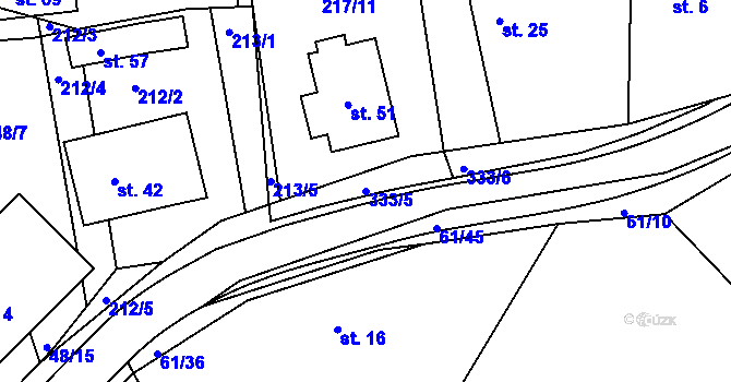 Parcela st. 333/5 v KÚ Poběžovice u Přelouče, Katastrální mapa