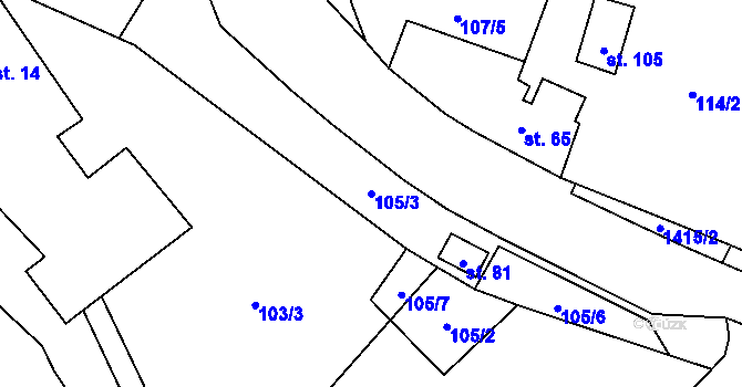 Parcela st. 105/3 v KÚ Pobučí, Katastrální mapa