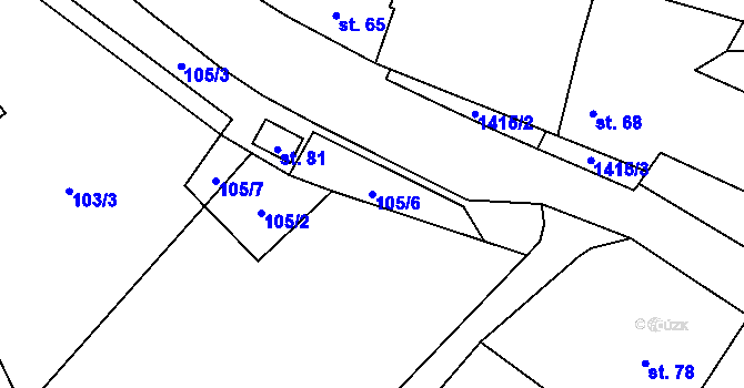Parcela st. 105/6 v KÚ Pobučí, Katastrální mapa