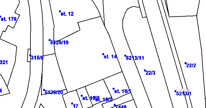 Parcela st. 14 v KÚ Pocinovice, Katastrální mapa