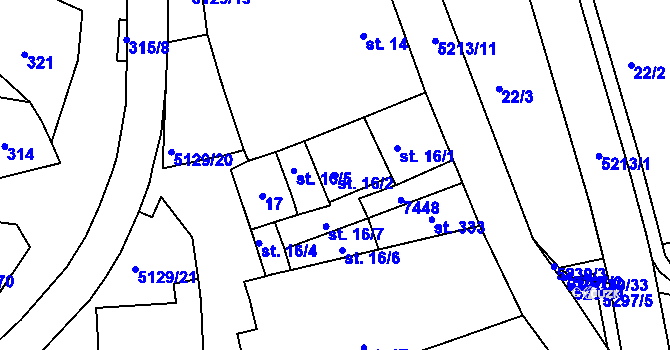 Parcela st. 16/2 v KÚ Pocinovice, Katastrální mapa