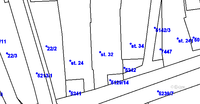 Parcela st. 32 v KÚ Pocinovice, Katastrální mapa