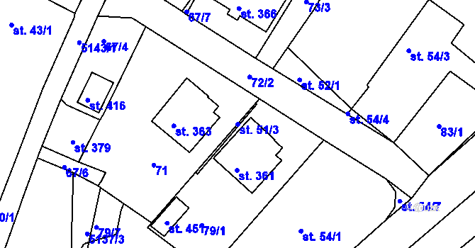 Parcela st. 51/3 v KÚ Pocinovice, Katastrální mapa